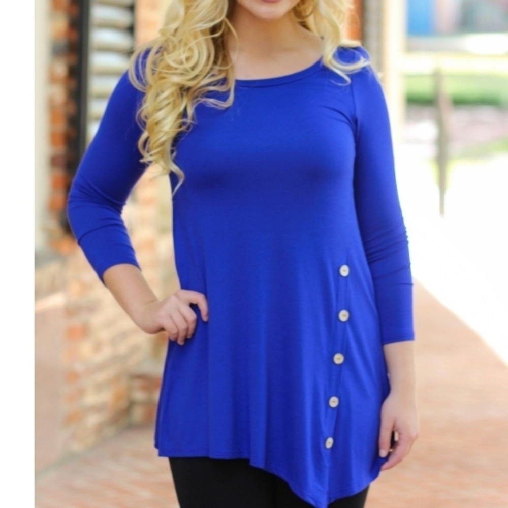 LTX Royal Blue Tunic Top With Side Buttons  Size M